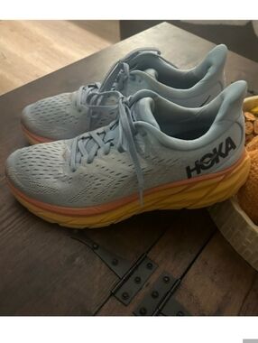 Hoka Women's Light Blue and Yellow Athletic Running Shoes 10.5